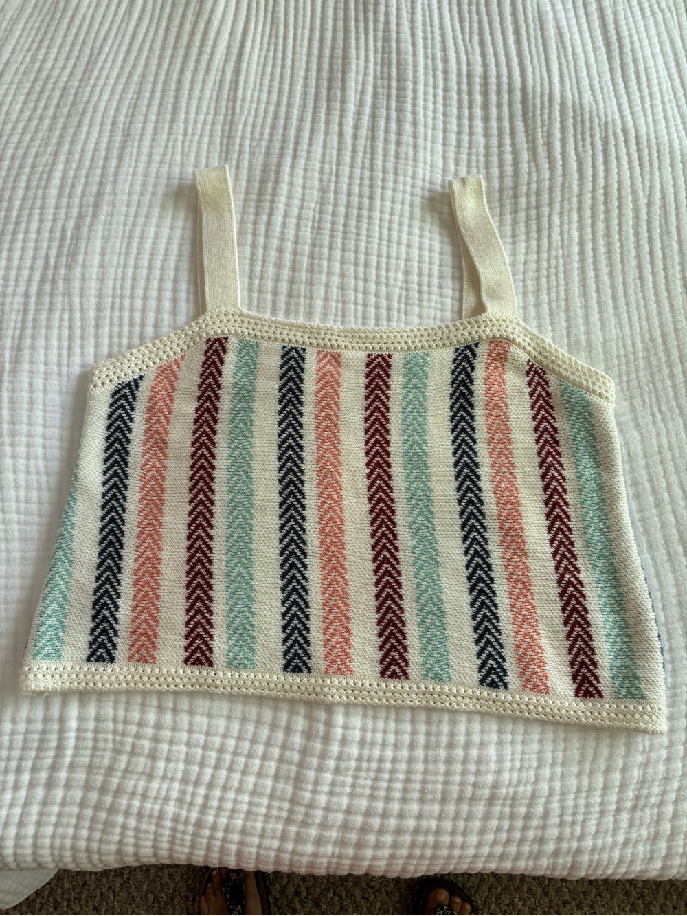 LOFT Cream Knit Tank with Multi-Color Stripes